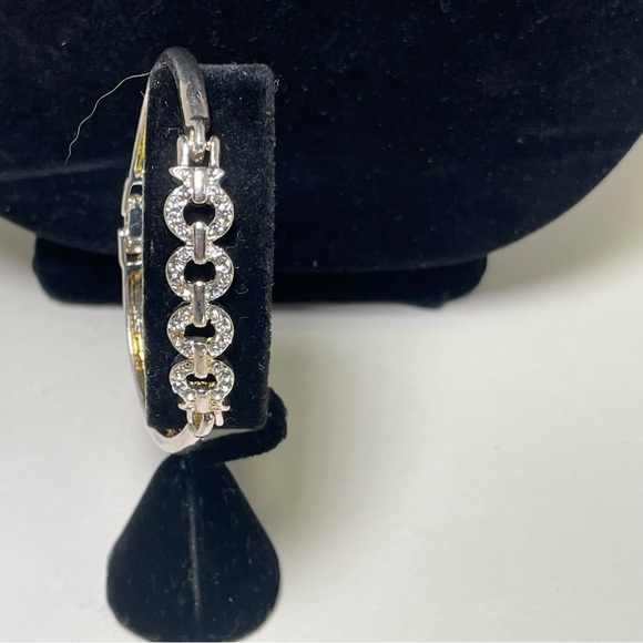Silver and Gold Tone Bracelet with Circular Rhinestone Embellishment - Picture 3 of 5